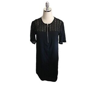 Avec Les Filles Mini Dress Women's Size XS Black Lace Zipper Short Sleeve